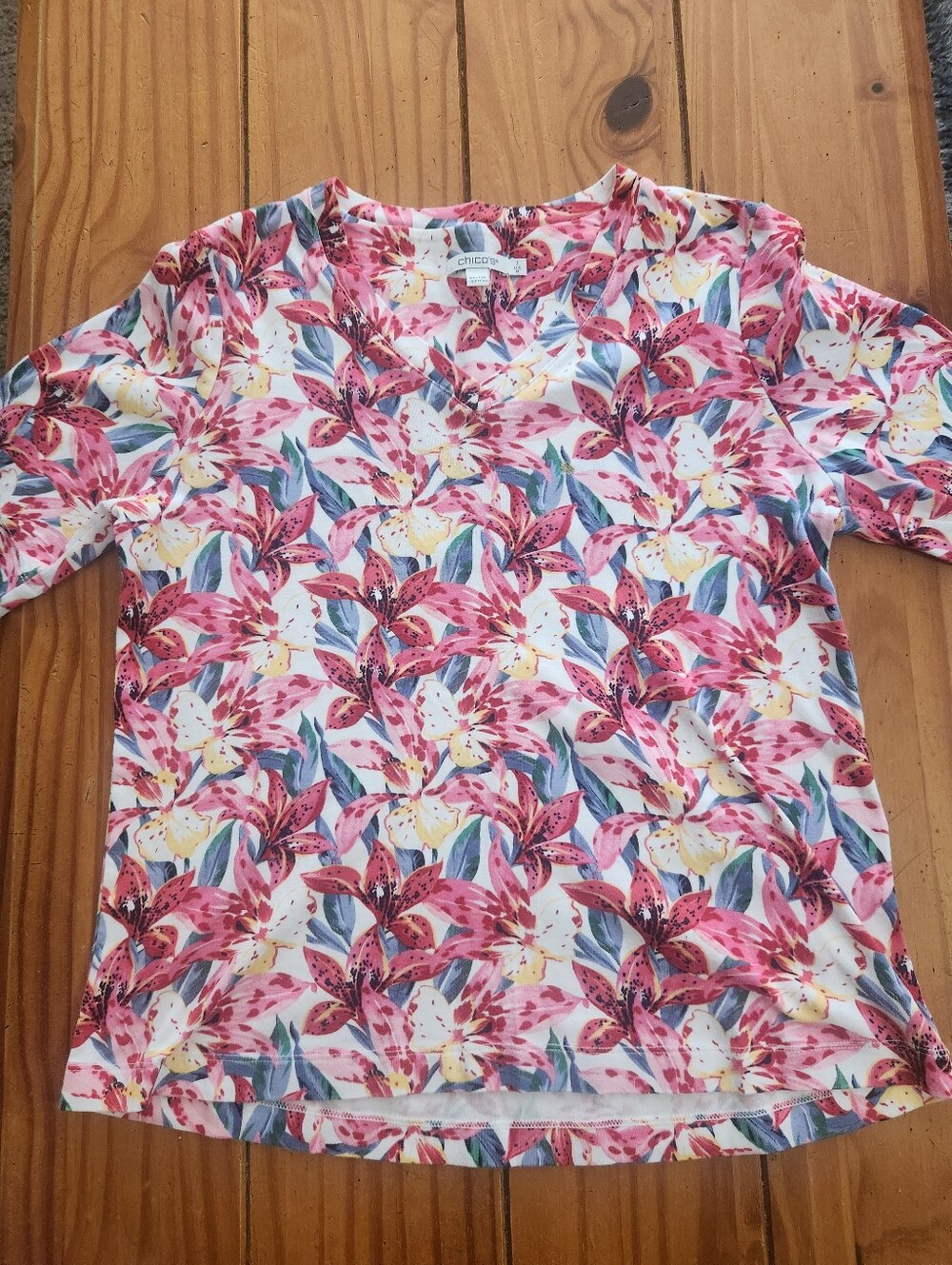 Chico's Floral Top Multi Color Size 1 (Medium)